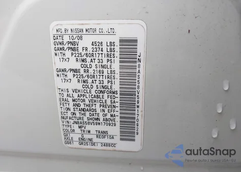 2009 Nissan Rogue Sl from USA, damaged, VIN JN8AS58V59W170929